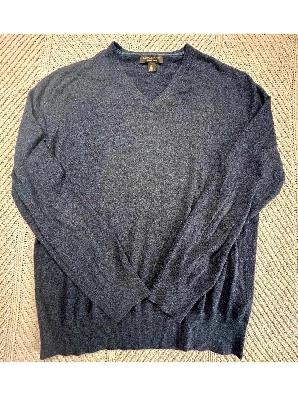 Banana Republic Sweater Men Large Navy Silk Cashmere Blend Academia Capsule Prep